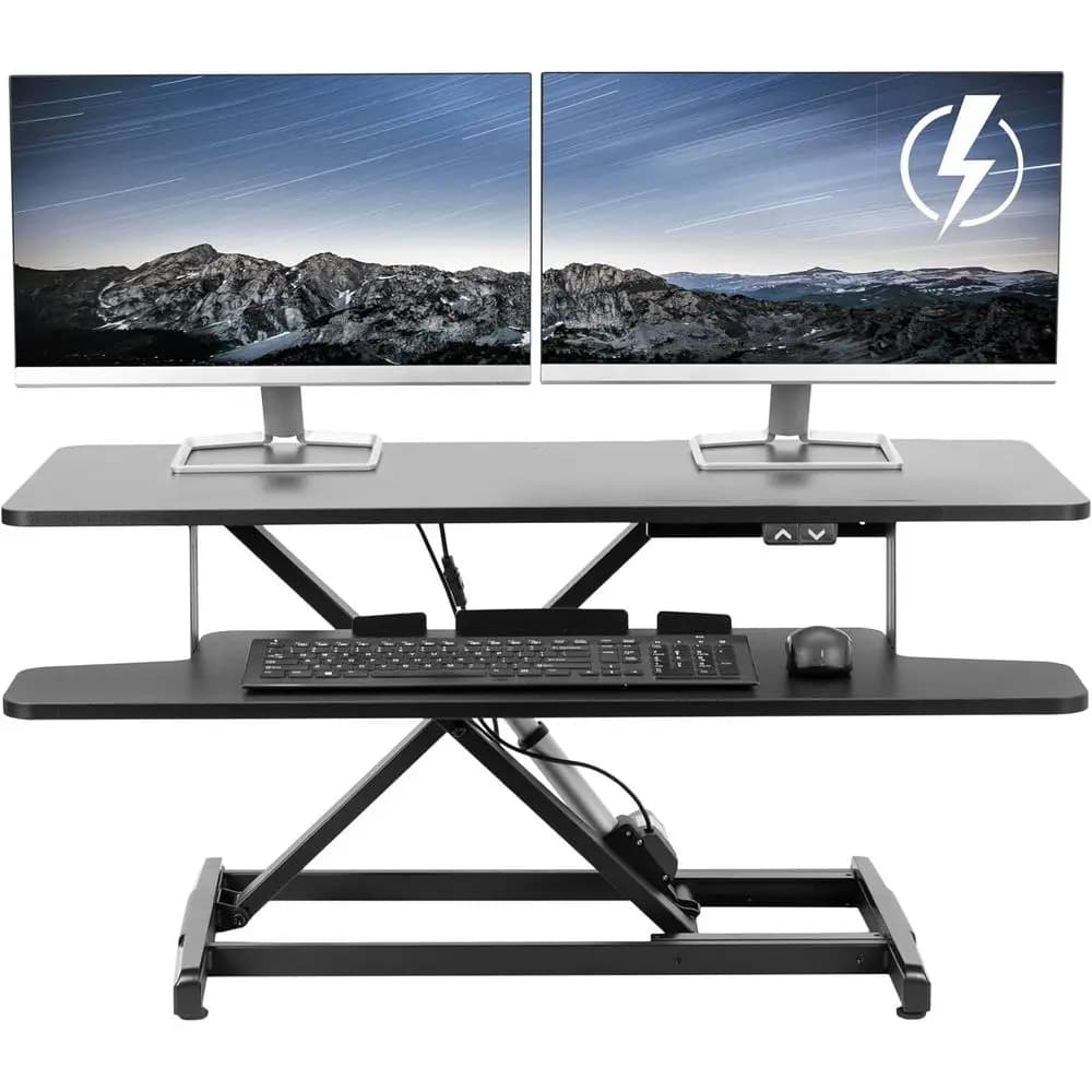 Convertitore per Scrivania Elettrica Regolabile in Altezza 36, Supporto per Doppio Monitor con Ampio Vassoio per Tastiera, Nero