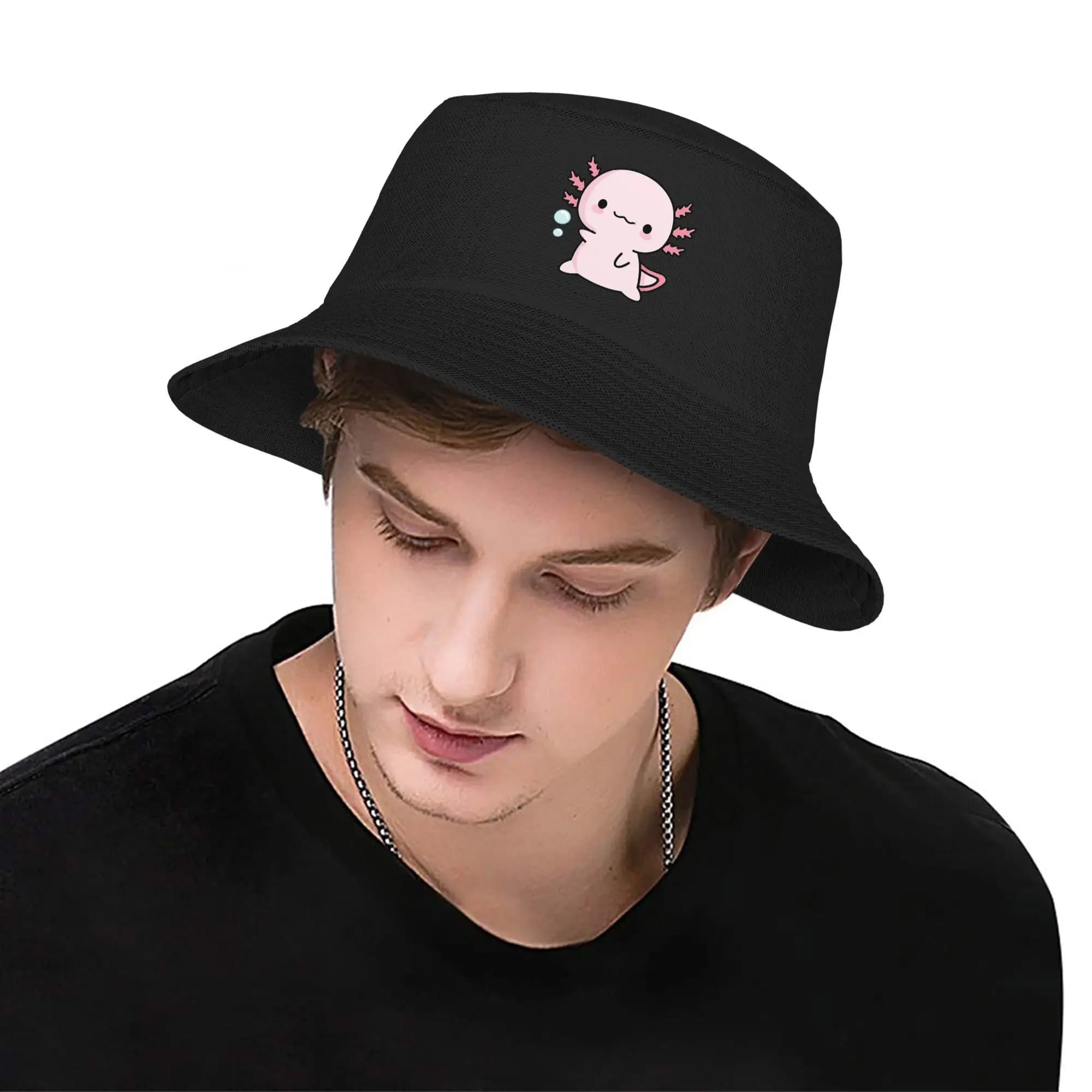 Cute Axolotl Salute Bucket Hats Panama For Man Woman Bob Hats Outdoor Fisherman Hats For Summer Beach Fishing Unisex Caps