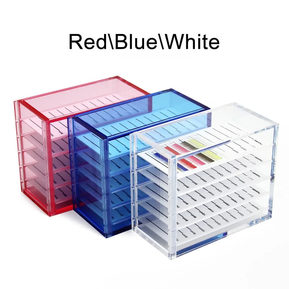 GLAMLASH Storage box for false eyelashes 5-layer acrylic pallet holder ROSSO/BLU/BIANCO
