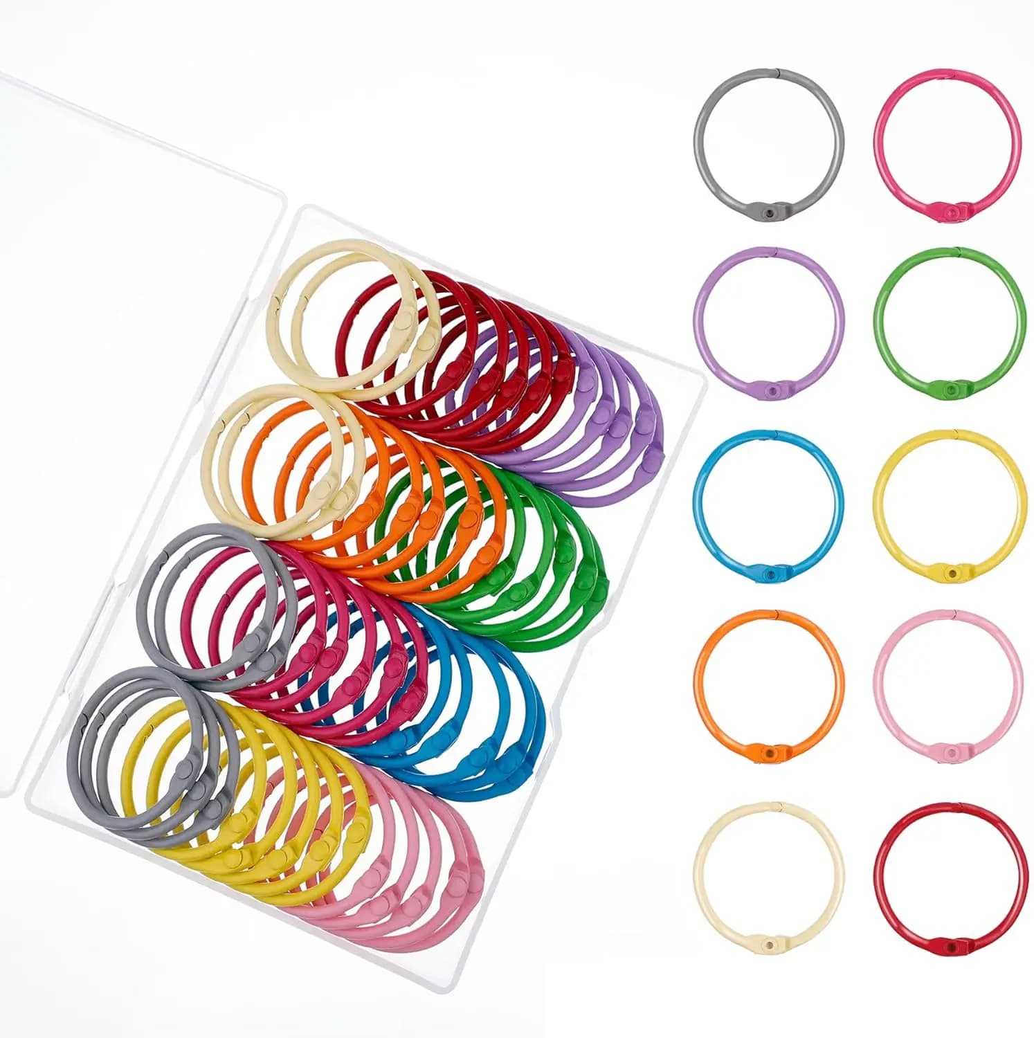 50 Pezzi Anelli Metallici per Rilegatura a Fogli Mobili da 1,2 Pollici, Anelli Colorati per Libri per Scuola e Ufficio