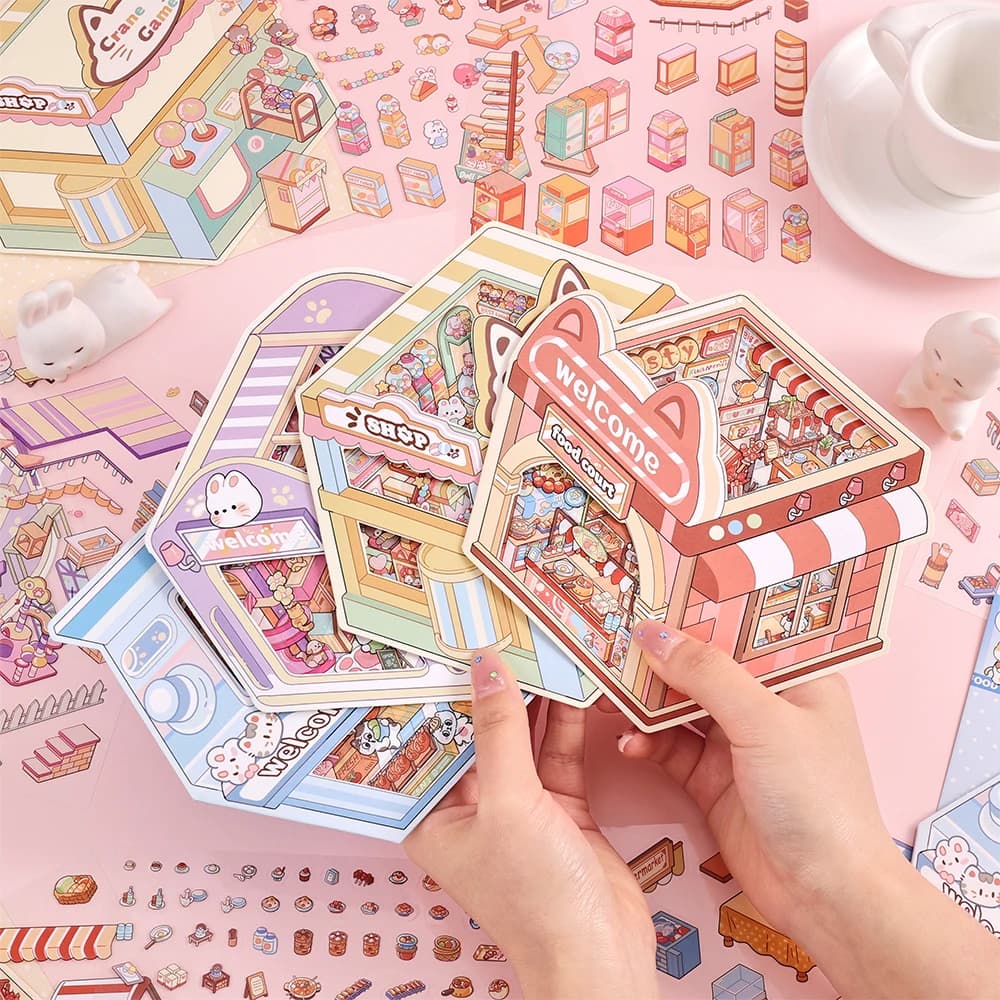 Confezione da 4 adesivi per la casa 3D microscopici, decalcomanie adesive in PET impermeabili per progetti creativi di decorazioni per ufficio, scrapbooking
