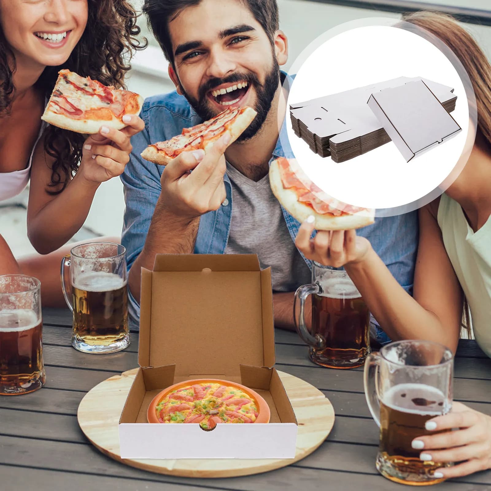 30 scatole per pizza da 7 pollici, contenitori per alimenti in cartone ondulato bianco Kraft, riutilizzabili, resistenti al grasso, per asporto, torte, biscotti