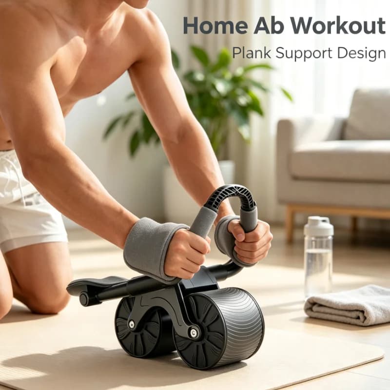 Automatic Rebound Ab Roller Wheel with Elbow Support, Dual-Wheel Core Trainer for Home Gym Anti-Slip Grip