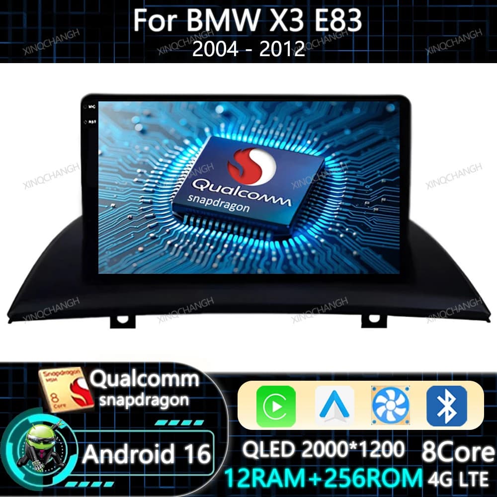 Android 16 Car Radio Carplay Auto For BMW X3 E83 2004 - 2012 Multimedia Video Player Navigation 4G LTE 5G WIFI Qualcomm BT QLED