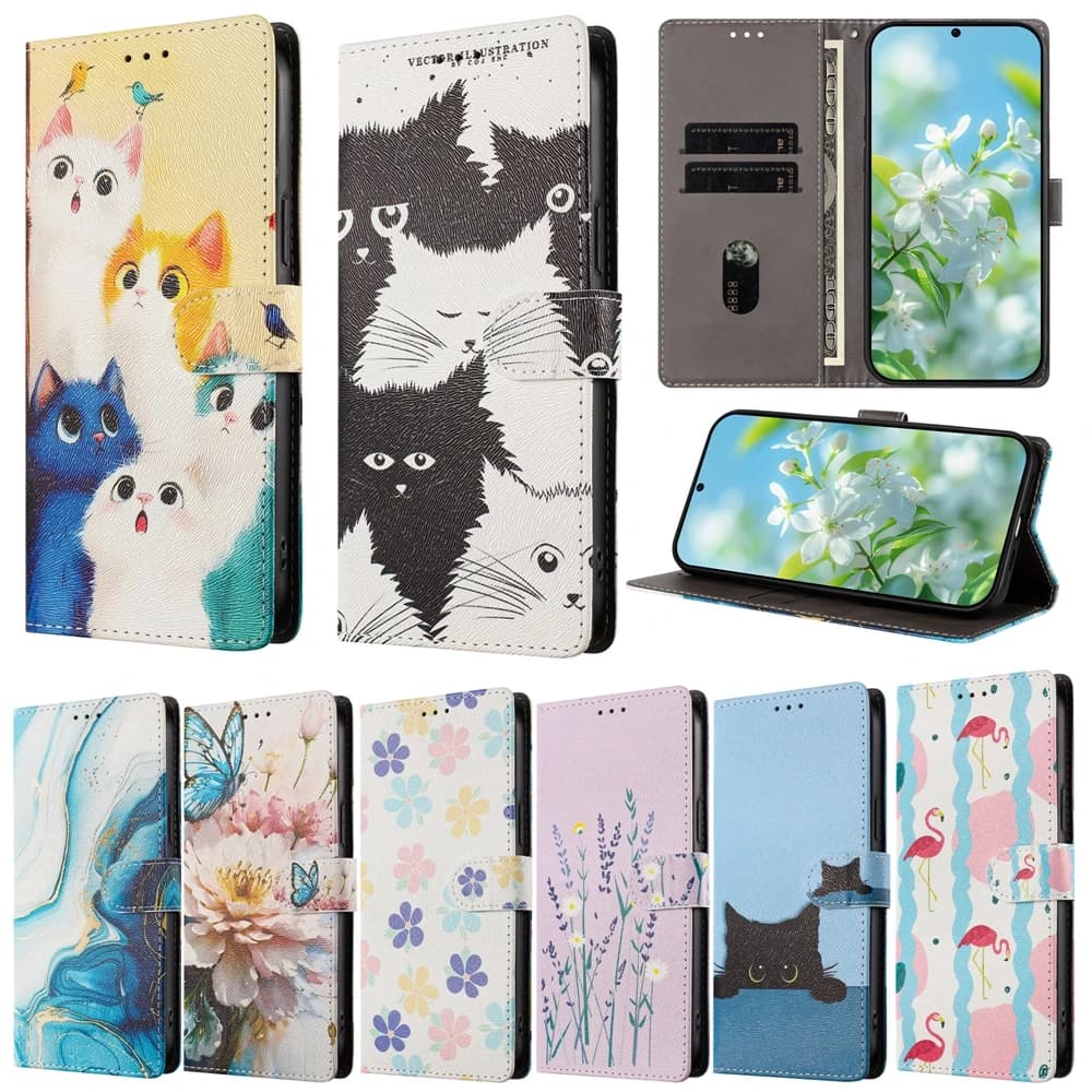 Redmi Note 15 Cute Cat Leather Phone Case for Funda Xiaomi Redmi Note 14 13 12 11 Pro Plus 10 9 8 7 Cases Flip Back Cover Capa