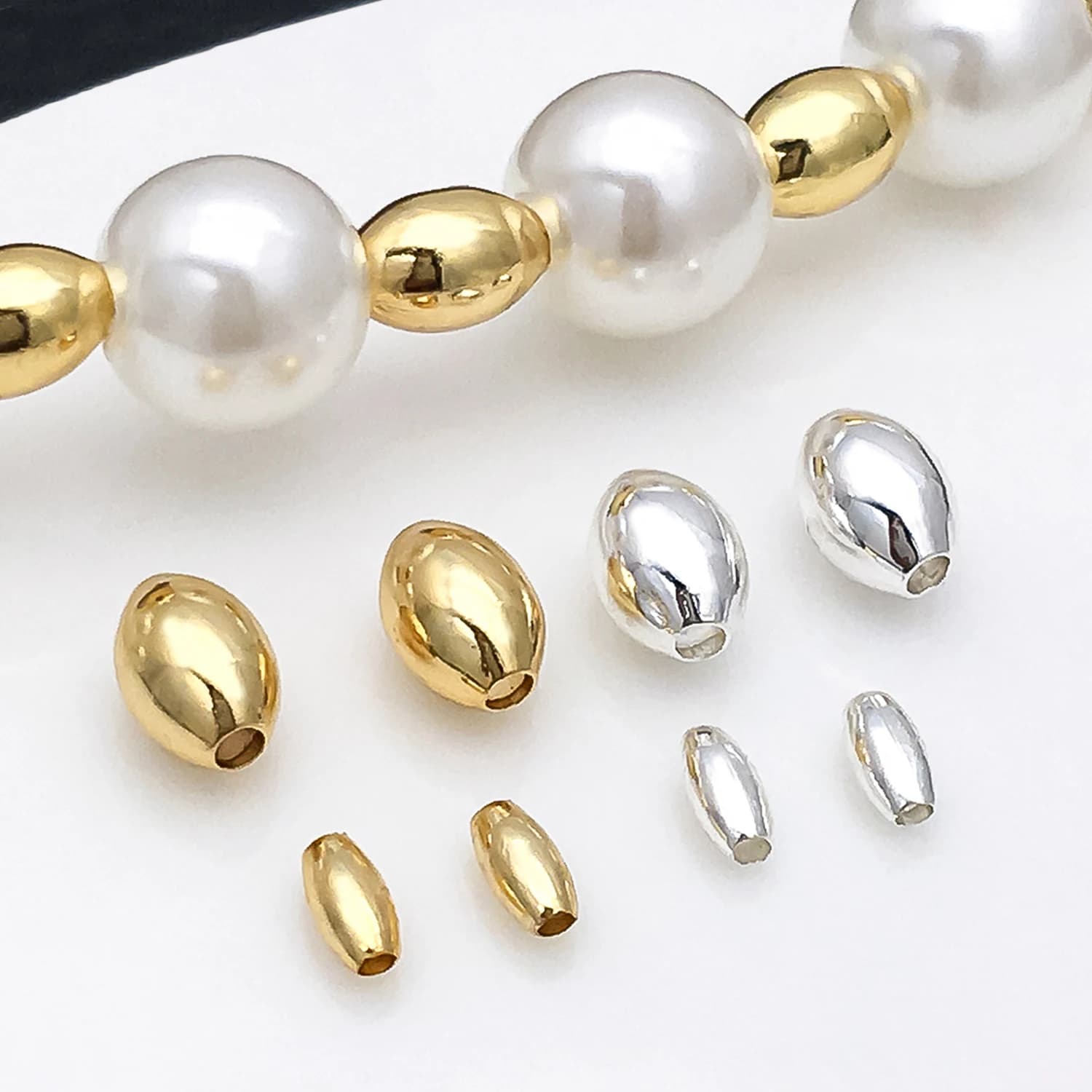 20 pezzi di perline ovali in ottone placcato oro 18 carati da 4/6 mm, perline distanziatrici per la creazione di braccialetti, collane e gioielli fai da te.