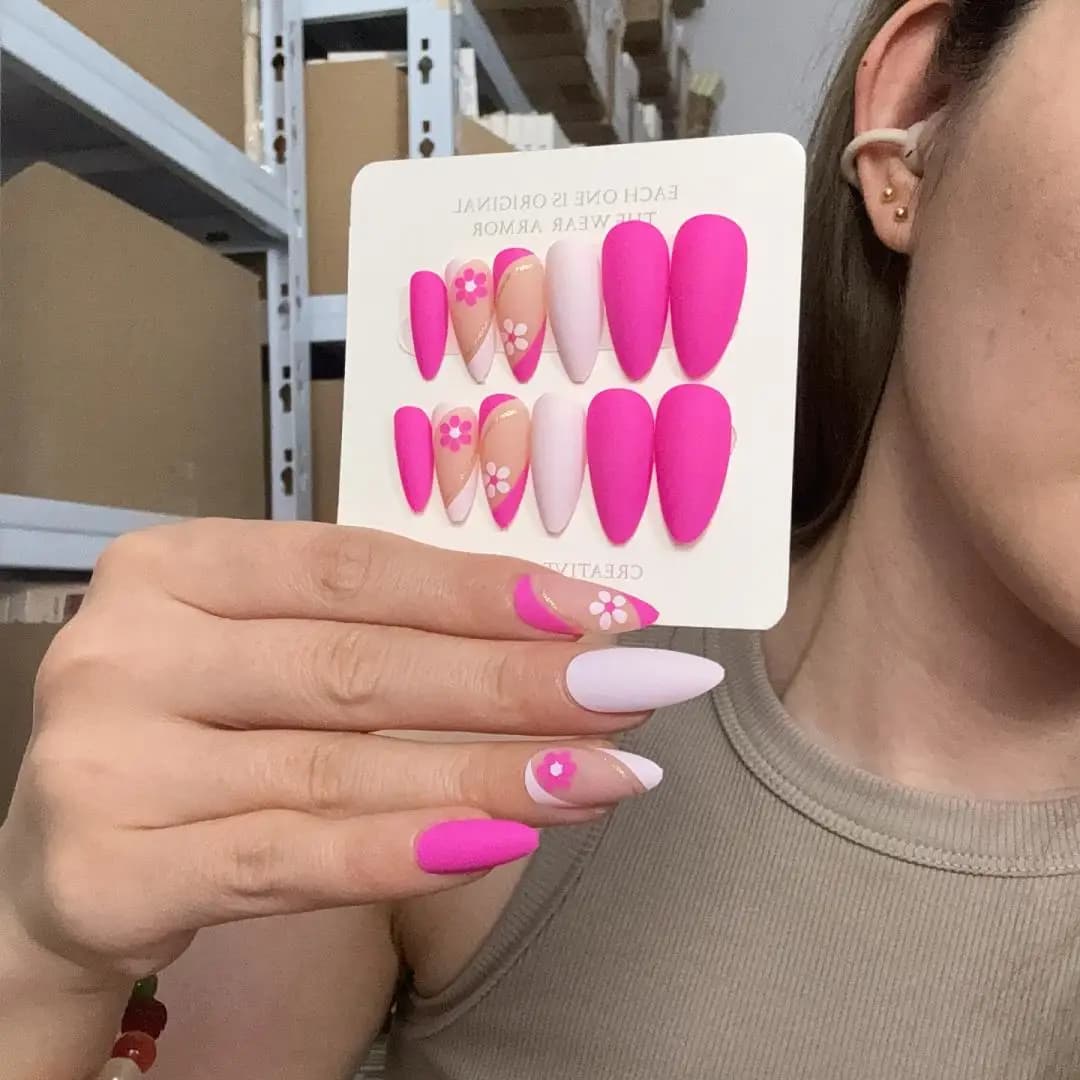24Pcs/Box Matte Teardrop-Shaped Pointed Press on Nail Art Artificial Acrylic Almond False Nails Tips Wearable Fake Nails Set