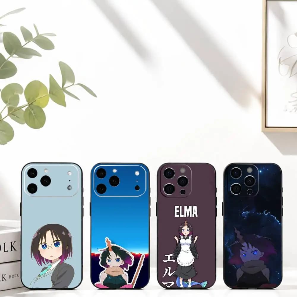 Cover Morbida Nera per iPhone 17, 16, 15, 14, 13, 12, 11 Plus, Pro Max e Altri Modelli - Design Kobayashi-san Chi Elma