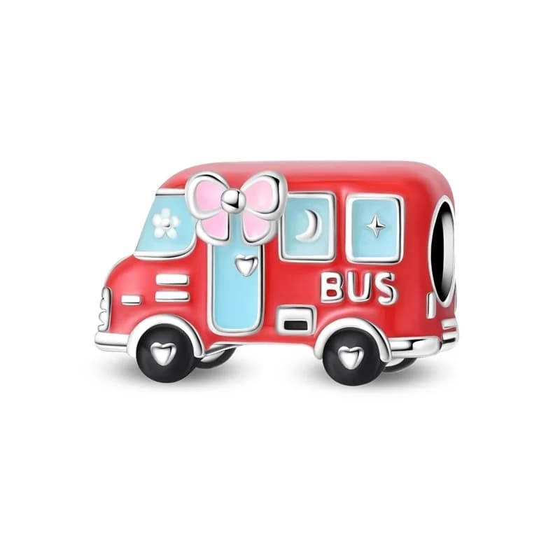 Original 925 Sterling Silver Red Bus Charms Beads Dangle For Women Fine DIY Birthday Anniversary Jewelry Gifts