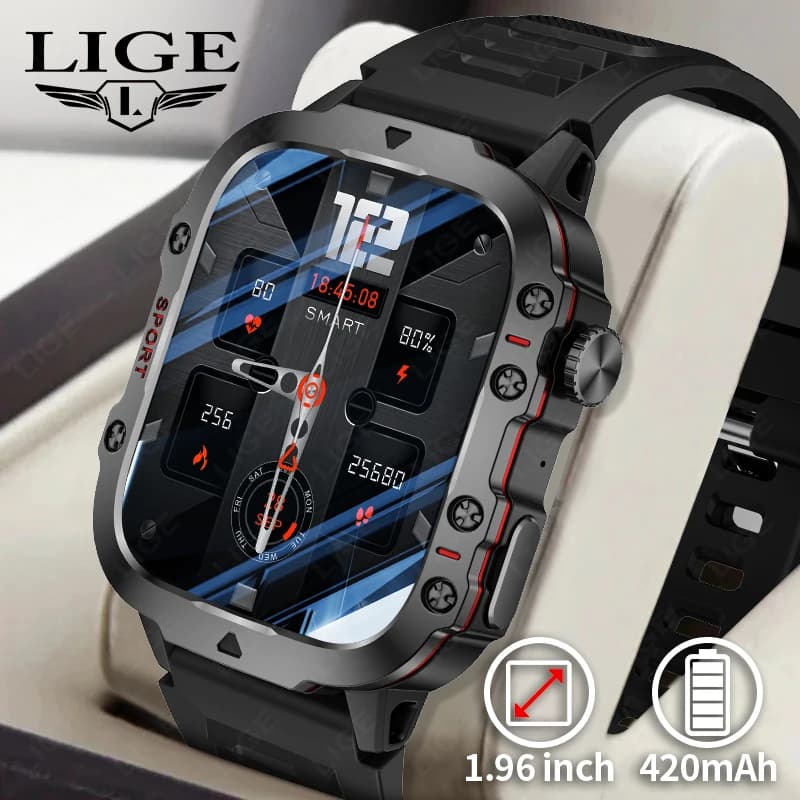 LIGE Outdoor Astuto Della Vigilanza Degli Uomini 2.01 "Schermo 3AT Orologi Impermeabili Bluetooth Chiamata Ai Voce Sport Smartwatch Per Android Xiaomi IOS