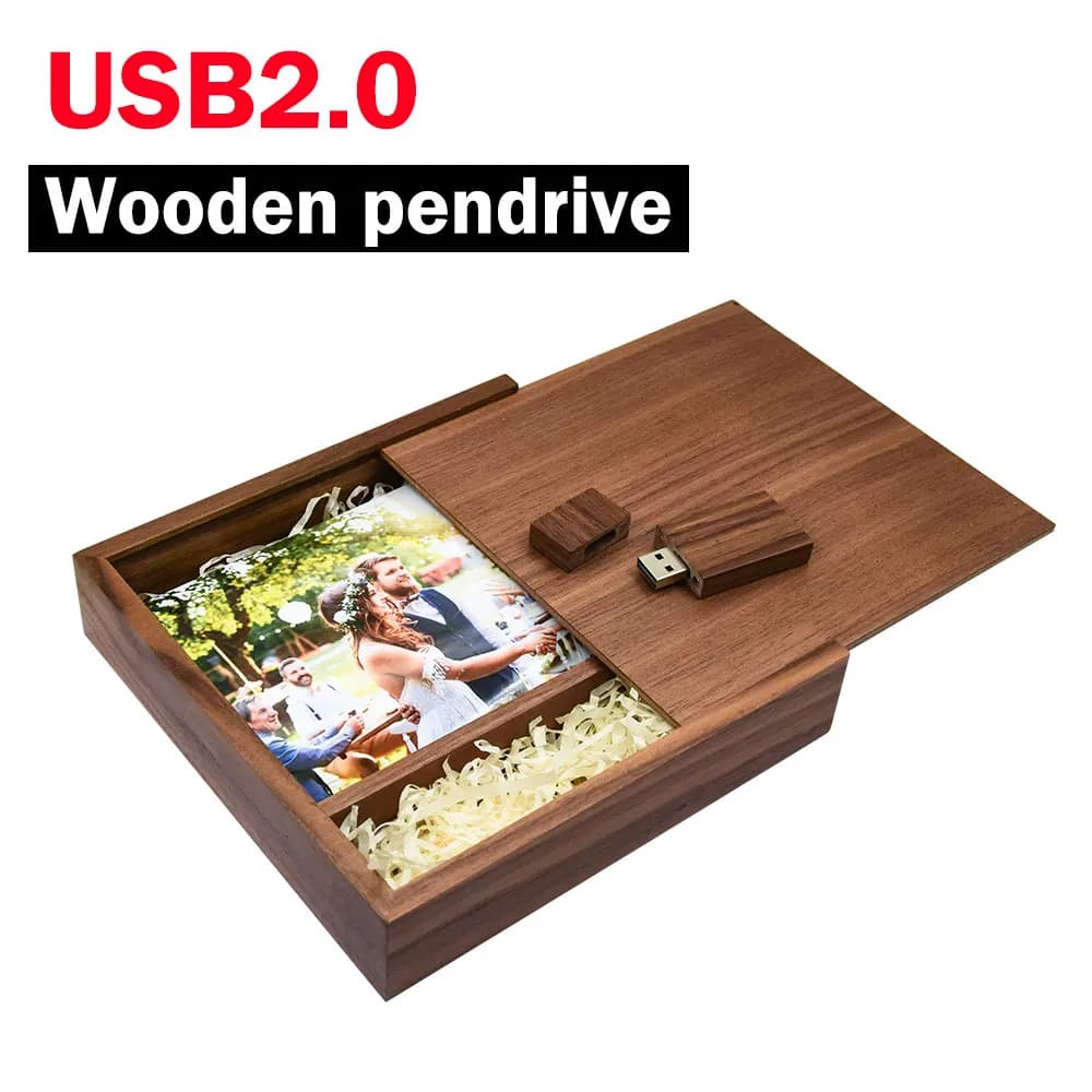 Album Fotografico in Legno di Noce e Acero con USB+Scatola, Chiavetta USB 128GB 64GB, Regalo di Nozze, Logo Personalizzato Gratuito