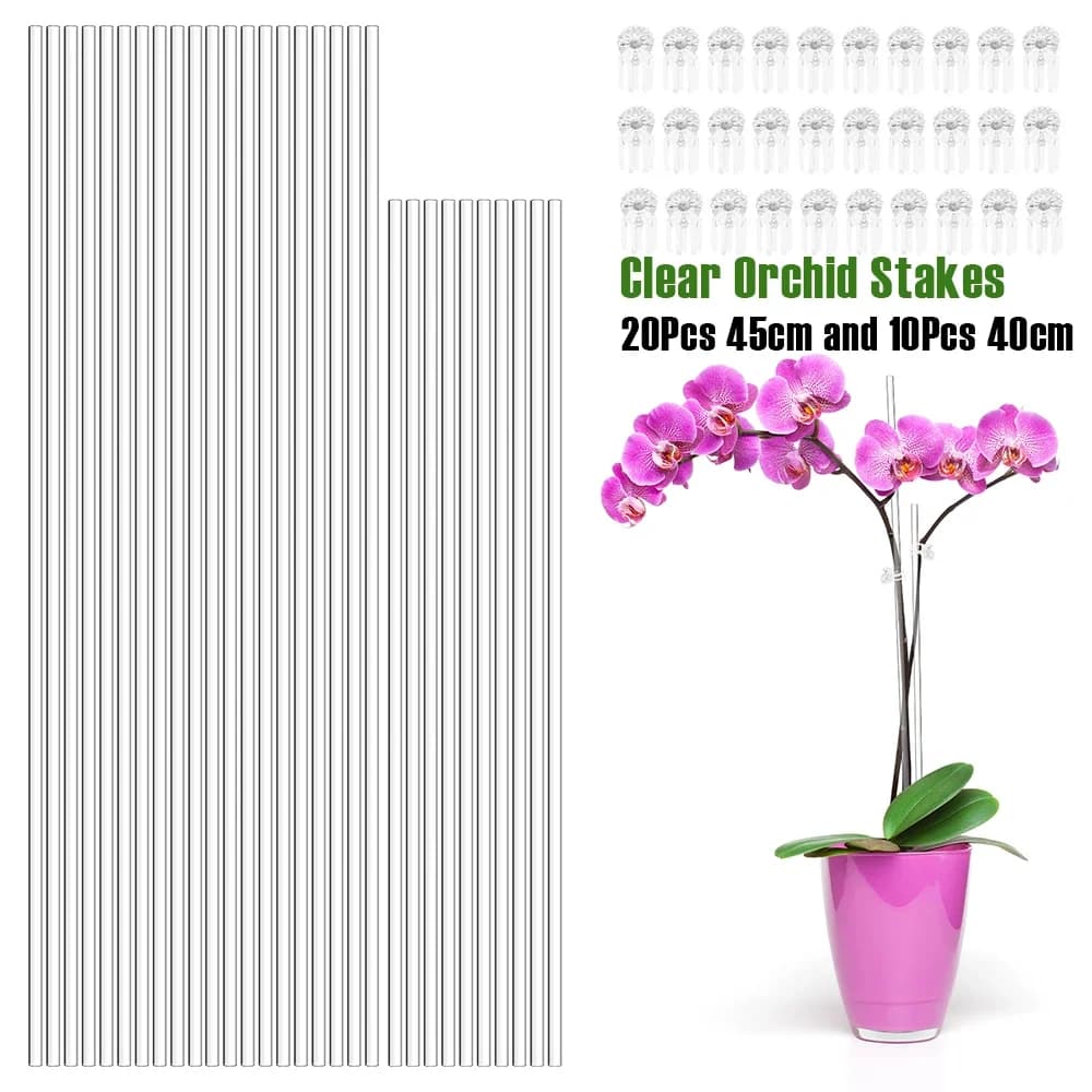 30 Pieces of Transparent Supports for Acrylic Orchids with 30 Clips, Support Poles from 45cm and 40cm for Flowers and Vegetables in Vase