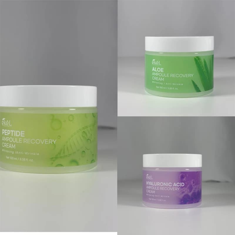 Korean Face Cream EKEL 3 Types of Ampolle Repairers with Aloe, Hyaluronic Acid and Peptides for Deep Hydration