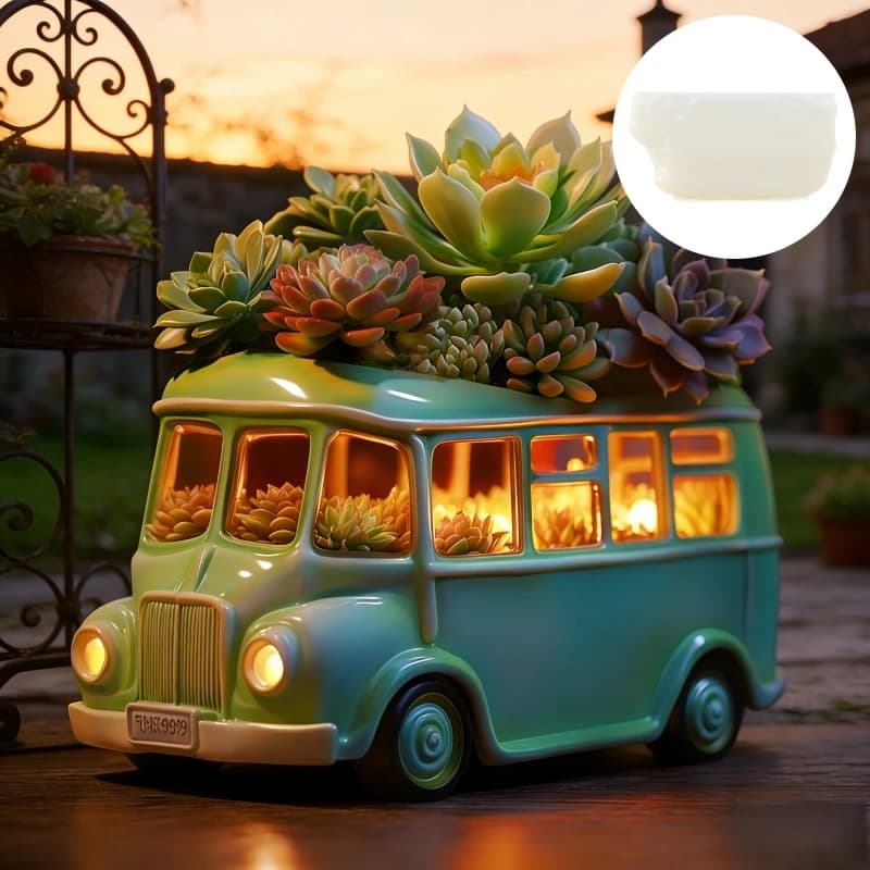 Bus succulent plant flowerpot resin silicone mold Car storage box concrete cement mold bus candle cup gypsum molds