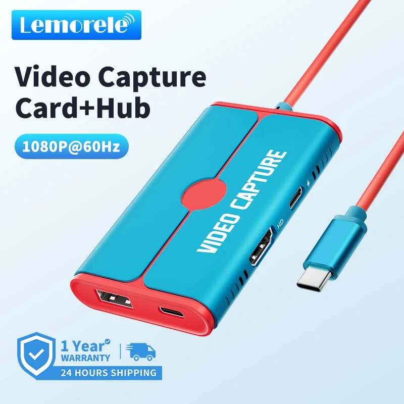 Scheda di acquisizione video USB 3.0 Lemorele con acquisizione video da 100 W PD USB-C a HDMI/USB per la registrazione di giochi Insegnamento in streaming live