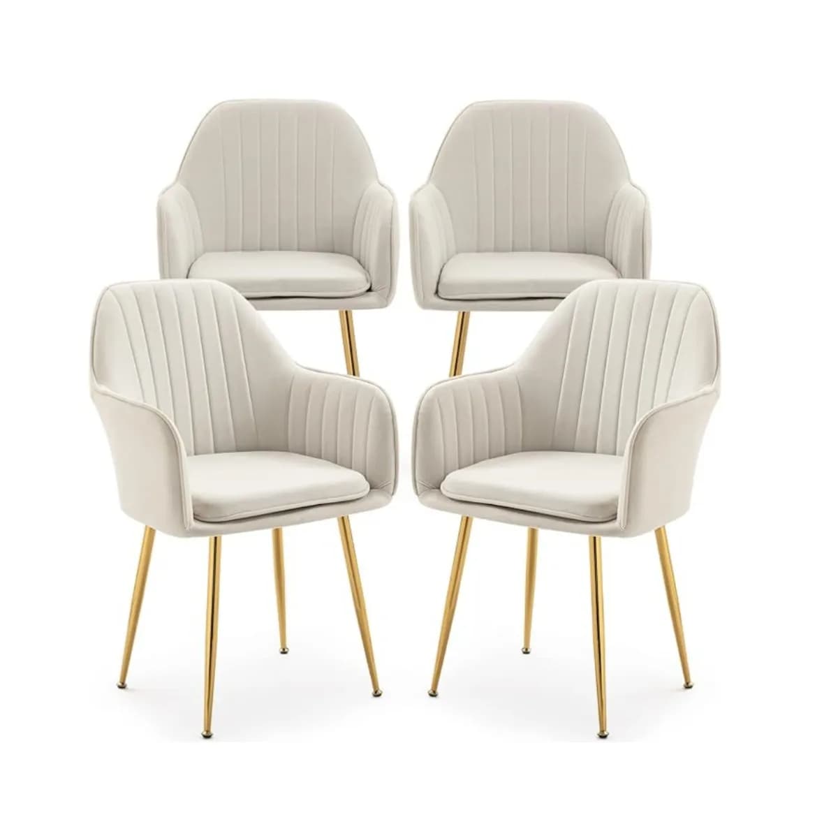 Comfortable Armchair Modern Restaurant Velvet Side Chair Beige Home Living Room Cushion Dining Chairs With Golden Metal Legs
