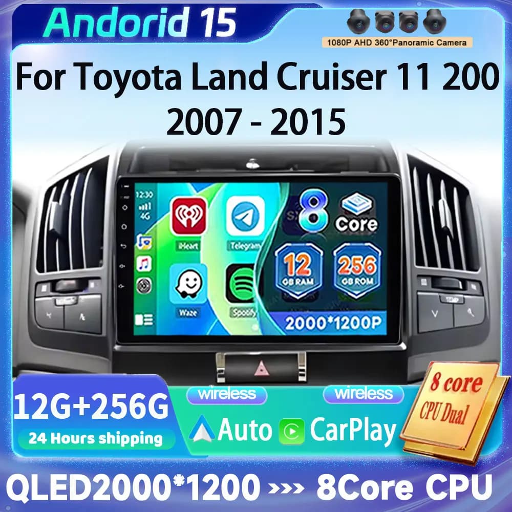Per Toyota Land Cruiser 11 200 2007 - 2015 Android 15 12 + 256GB CarPlay Auto Autoradio Lettore Video Multimediale GPS stereo Testa 4G