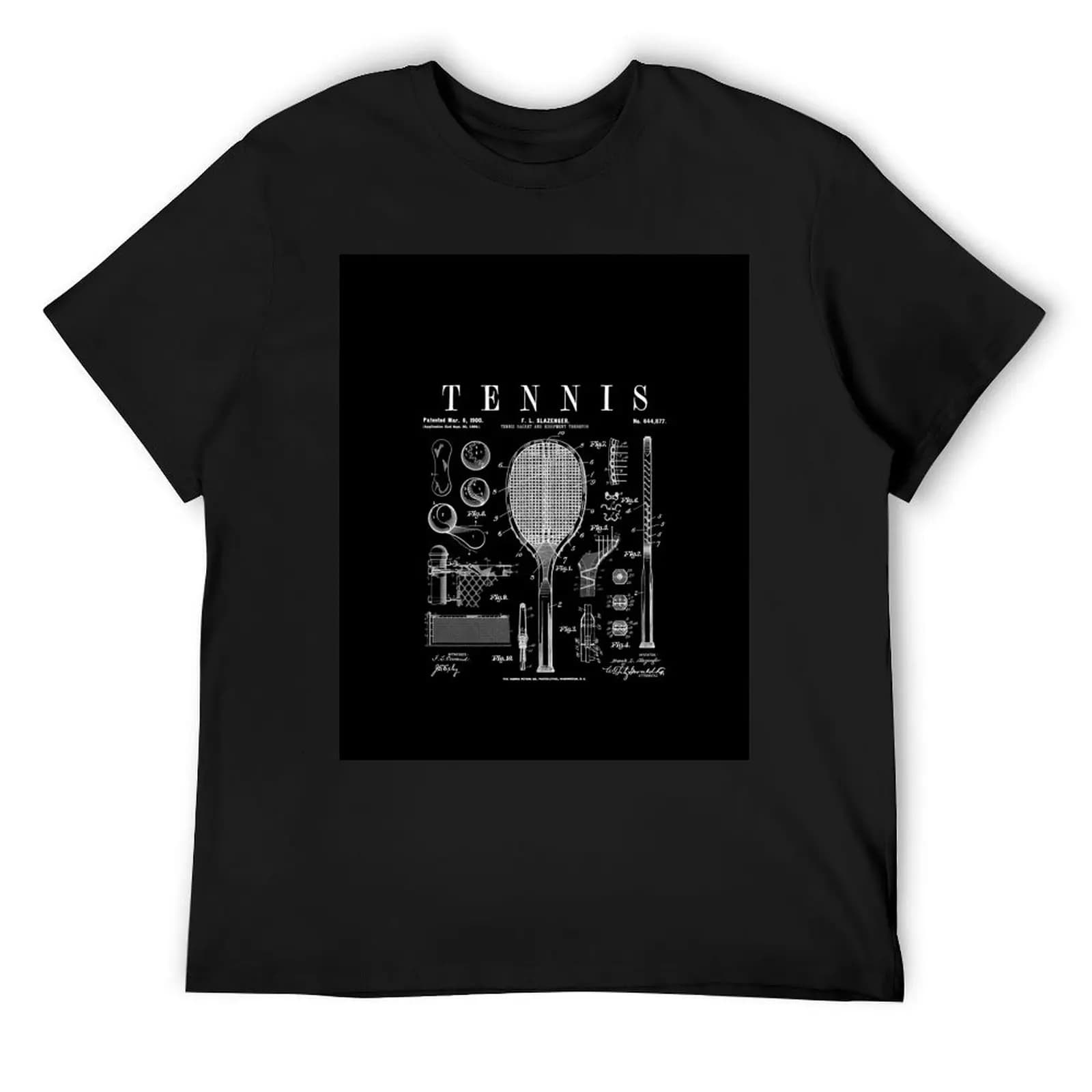 Old Vintage Tennis and Ball Rack Patent Design Print T-shirt oversize street wear men's cotton t-shirt men's shirts