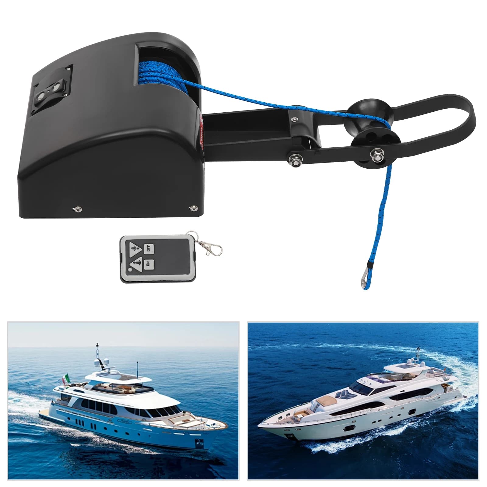 Verricello Elettrico per Ancora da Barca 35lbs DC12v, Verricello per Barche Lunghe 24ft con Telecomando, Raggio d'Azione 10-15m