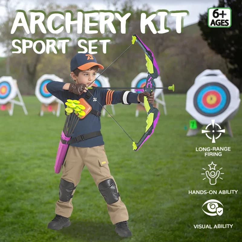 Set di Tiro con l'Arco per Bambini per lo Sviluppo delle Abilità Motorie, con Frecce a Ventosa, Bersaglio e Fegato, Giocattolo Resistente con Arco e Frecce