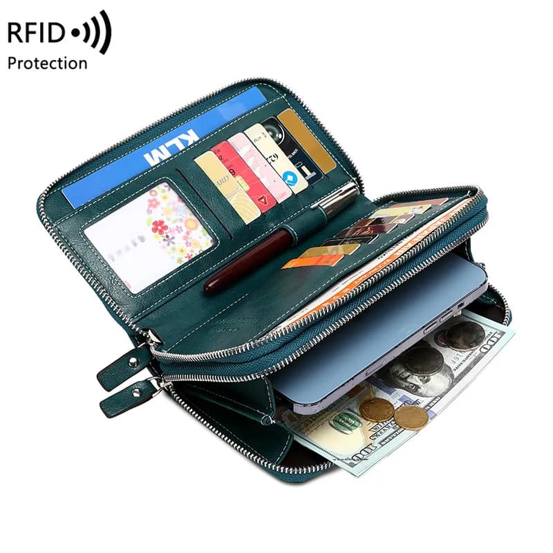 Portafoglio da donna nuovo con blocco RFID porta carte sicuro portafogli da viaggio uomo multifunzionale biglietto aereo telefono borsa con cerniera portamonete