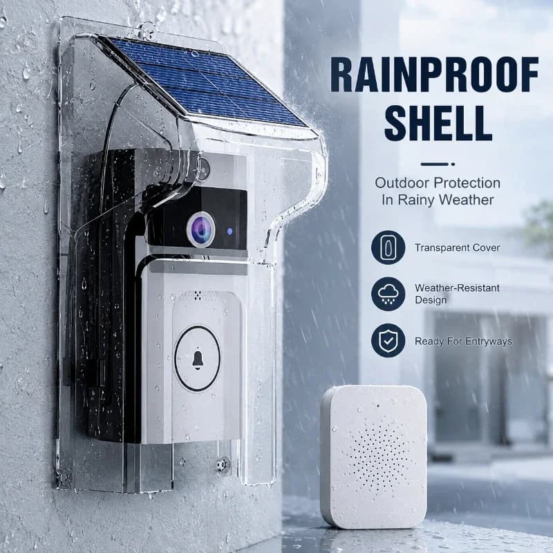 Home Security Video Doorbell Kit Solar Panel Powered With Transparent Rain Cover Night Vision Camera For Outdoor