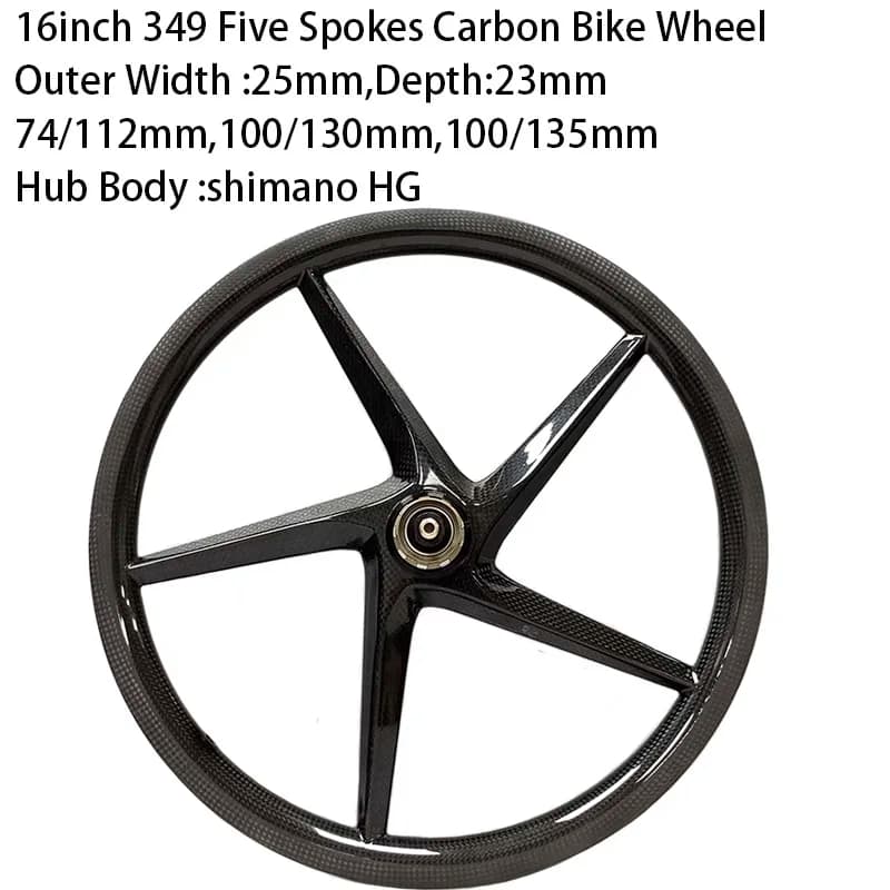 16 pollici 349 Piega Carbonio 5 Raggi Set di Ruote per Bici Cerchione Freno a Disco 16 "Five Raggi Bici Pieghevole Copertoncino Ruote 74x112 100x130