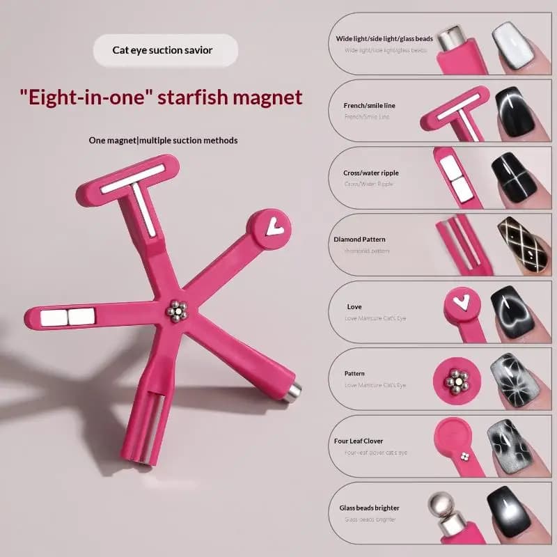 Nuovo Bastoncino Magnetico 8-in-1 Multifunzionale per Nail Art, Magnete Effetto Occhio di Gatto per Smalto Gel UV, Strumento per Manicure e Design