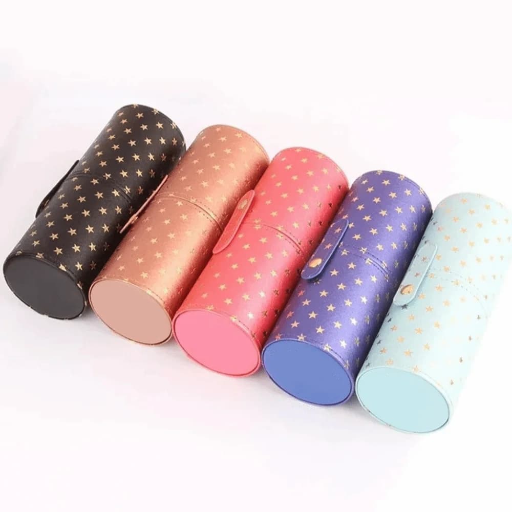 PU Leather Portable Container for Makeup Brushes, Dust and Waterproof Multifunction Box with Cover, Travel Cylinder for Makeup Brushes