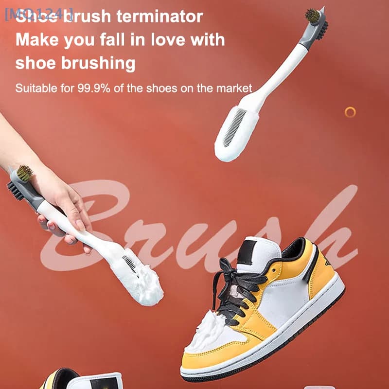 【MQ124】Spazzola per la pulizia delle scarpe Detergente per spazzole per scarpe multifunzionali con manico lungo Kit di pantofole per scarpe bianche Spazzola morbida per appendere le scarpe
