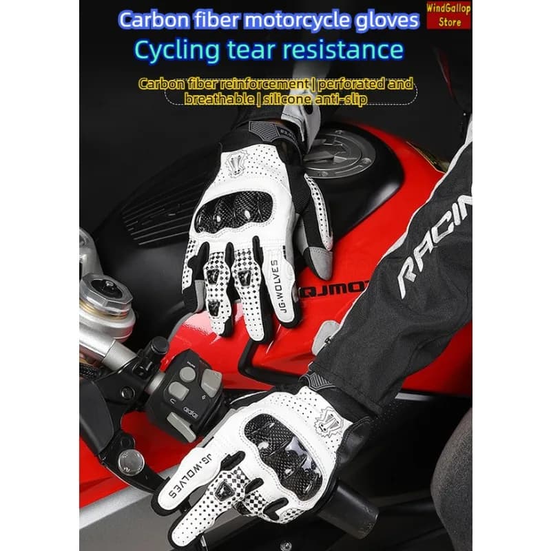 Guanti estivi da moto in fibra di carbonio touch screen per uomo e donna, attrezzatura da motociclista, guanti protettivi traspiranti per esterni