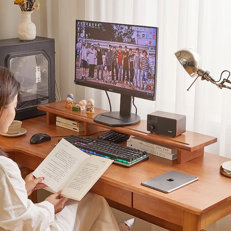 Support for solid wood monitor, PC tower support, projector elevation base, multifunctional office desk organizer, home workspace