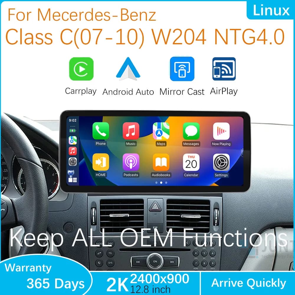 For MB Class C 2007-2013 W204 Linux Multimedia CarPlay Android Auto Touch Screen Player NTG4.0/4.5