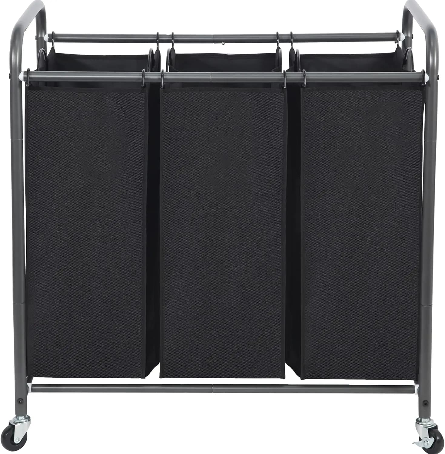 3 sections whiteboard trolley with lockable wheels and removable bags to store clothes, black