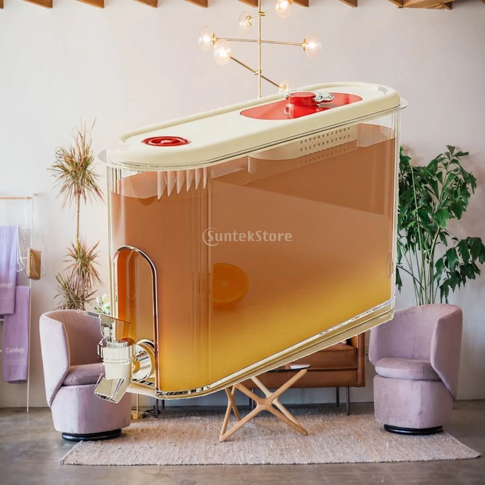 Beverage Dispenser with Lid and Faucet 4 Litre Fridge Iced Tea Juice Container for Family Functions