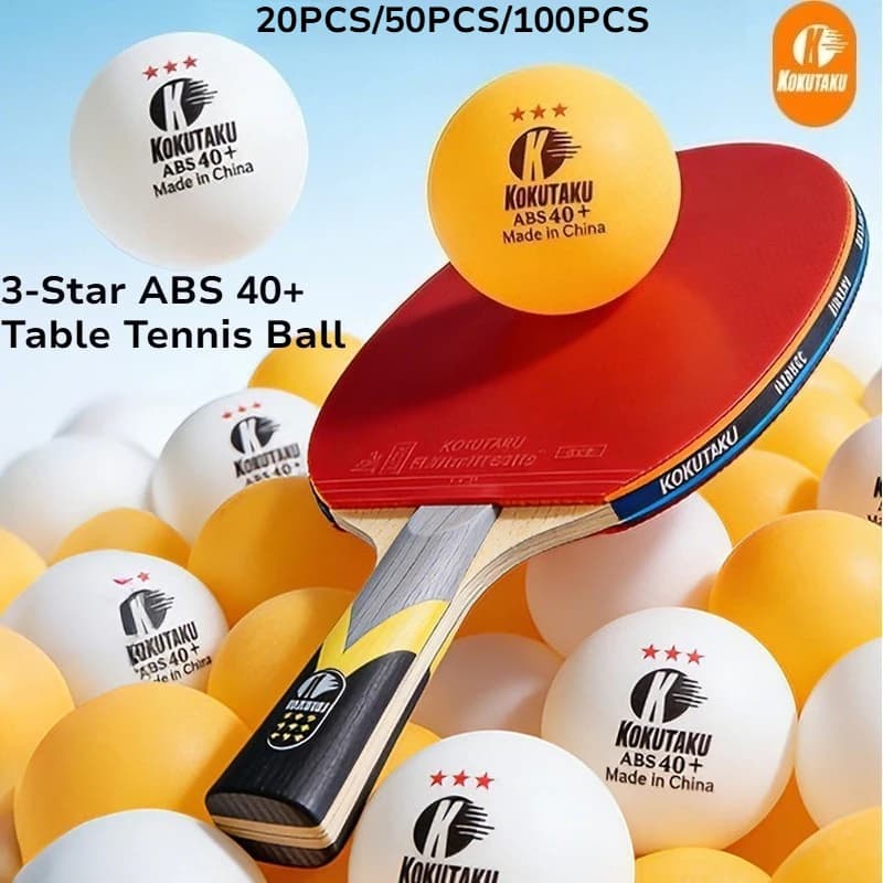 KOKUTAKU Palline da ping pong a 3 stelle ABS 40+ per allenamento e competizione, ad alta elasticità e durevoli, 20/50/100 pezzi