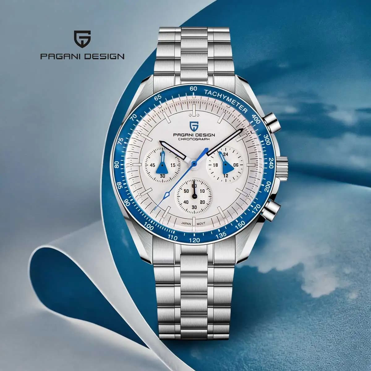 PAGANI DESIGN New Moon Men's Watch, Men's Fashion Quartz Clock, AR Sapphire Glass, 100M Waterproof, Chronograph 2026