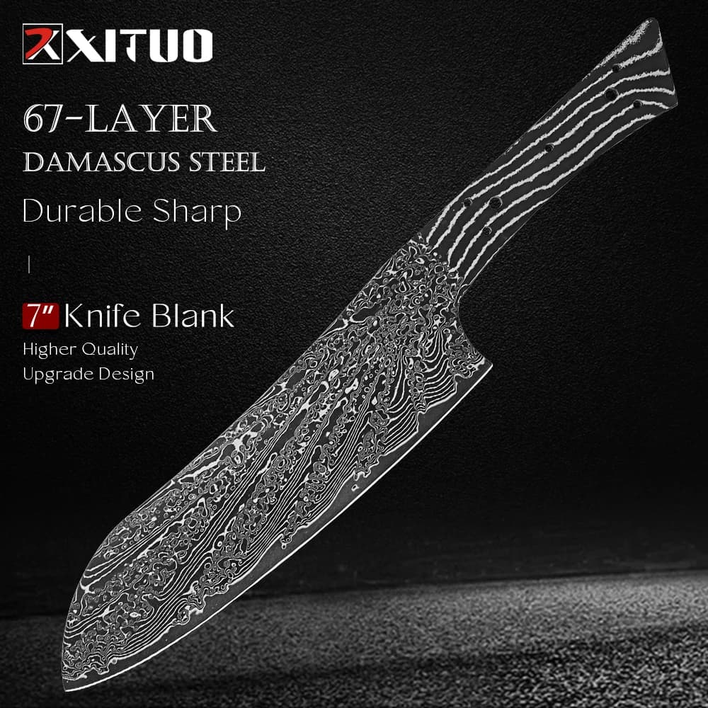 Coltello Chef Santoku in acciaio di Damasco vuoto da 8 pollici - Lama nera Full Tang, trattata termicamente, bordo affilato per rasoio, creazione di coltelli personalizzati fai-da-te
