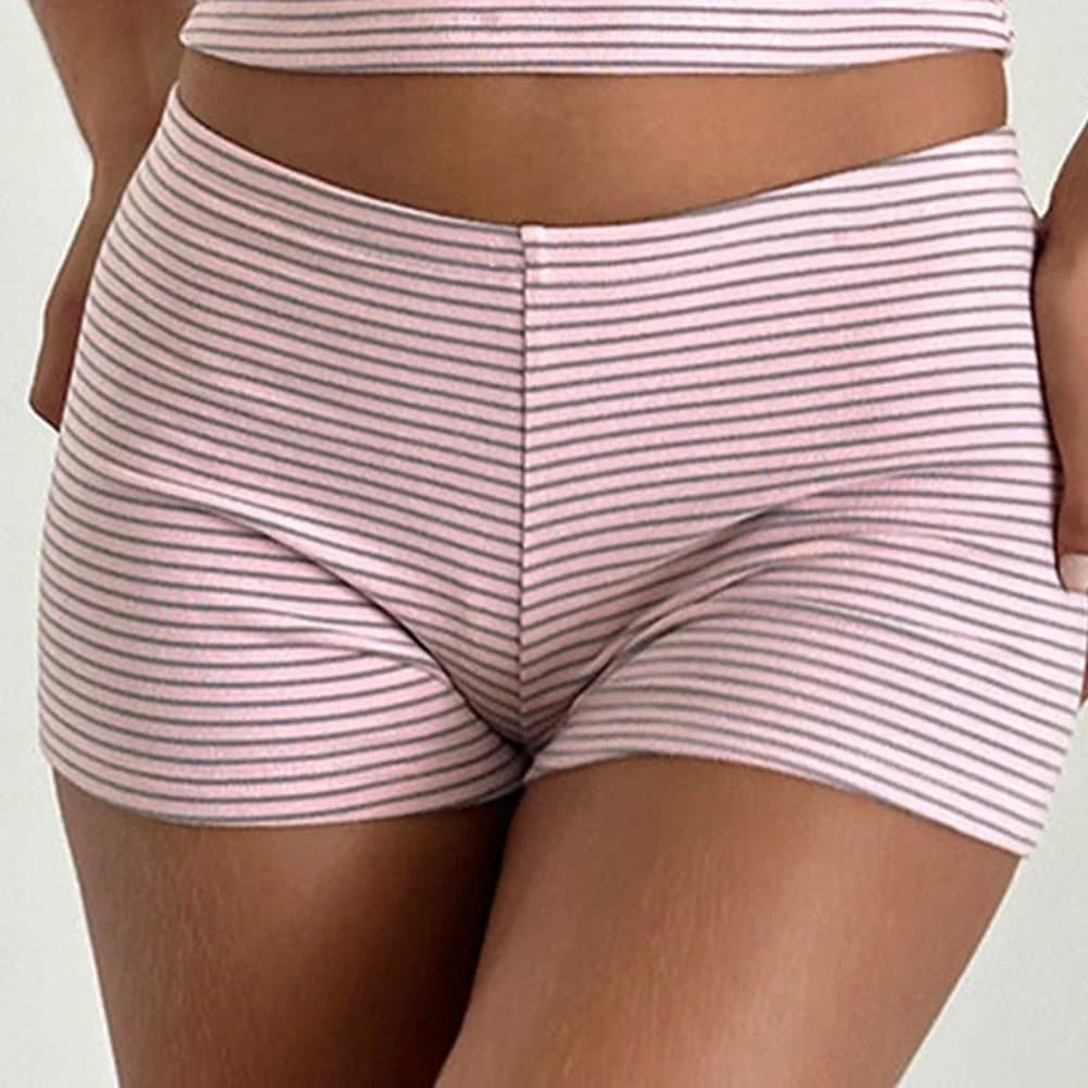 Pantaloncini da salotto in maglia a nido d'ape da donna pantaloncini da pigiama pieghevoli Slim Fit estate Casual vita bassa piega sopra i pantaloncini Bottoms