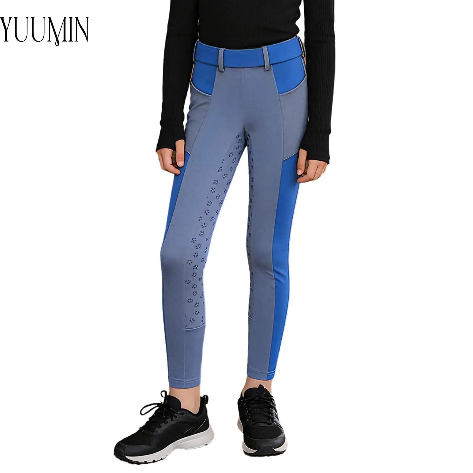 Unisex Riding Pants for Kids, Anti-slip Leggings with Pockets and Color Blocks for Boys and Girls, Sporty Clothing