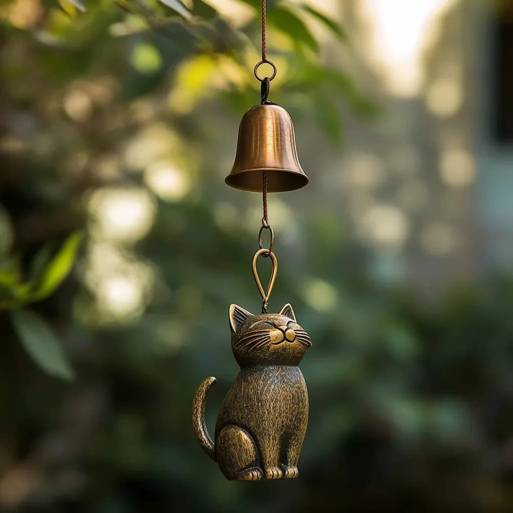 Cat Wind Chime Unique Metal Garden Statue Cat Wind Chime for Cat Lovers Outdoor Hanging Memorial Ornament Porch Decoration Gift