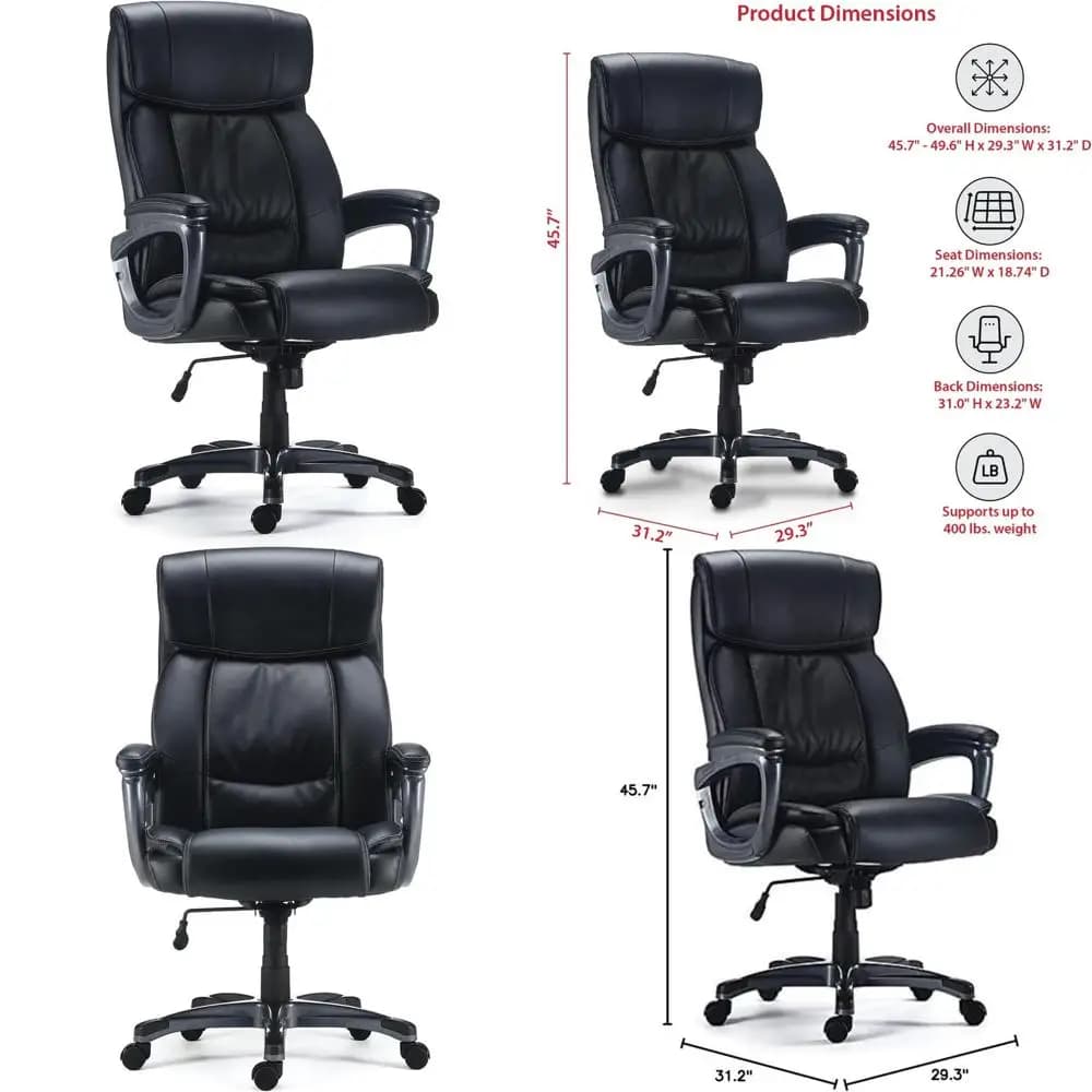 Sedia da ufficio ergonomica imbottita grande e alta, altezza regolabile, struttura in metallo, cuoio rigenerato per il comfort del lavoro