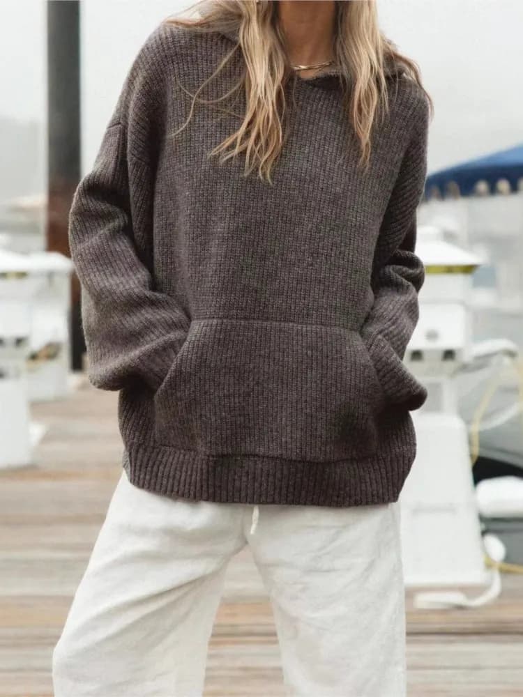 Pullover lavorato a maglia moda donna autunno casual tinta unita con cappuccio con tasche maglione allentato maglioni caldi comfort invernale da donna
