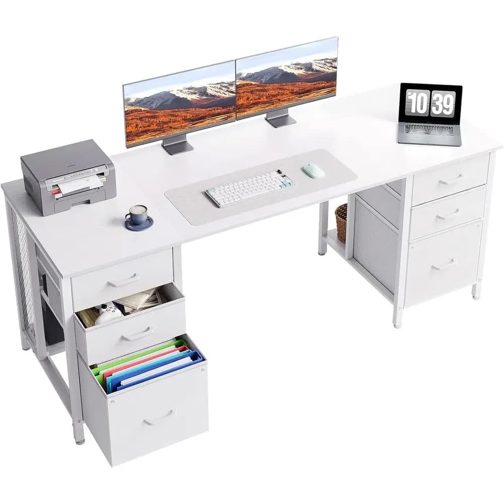 Scrivania per Computer Grande Bianca con 63 Cassetti, Ideale per Ufficio Domestico, Studio, Gaming