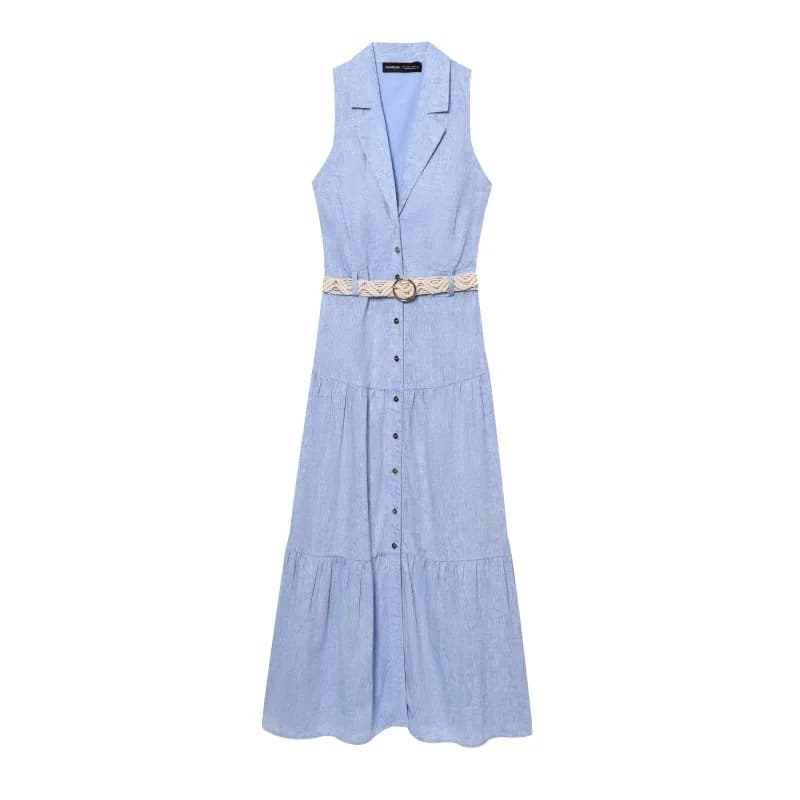 Abiti senza maniche 2025 Donna Abito da spiaggia in lino Vestito estivo da donna Festa da donna Nuova estate Midi Elegante Casual Vacanza Y2k