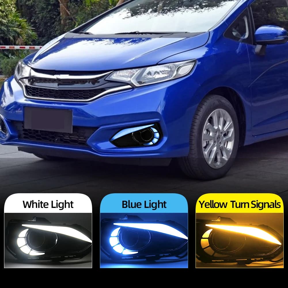 1 Pair For Honda jazz fit 2017 2018 LED DRL Daytime Running Lights Daylight Fog Lamp Cover With Turn signal lamp