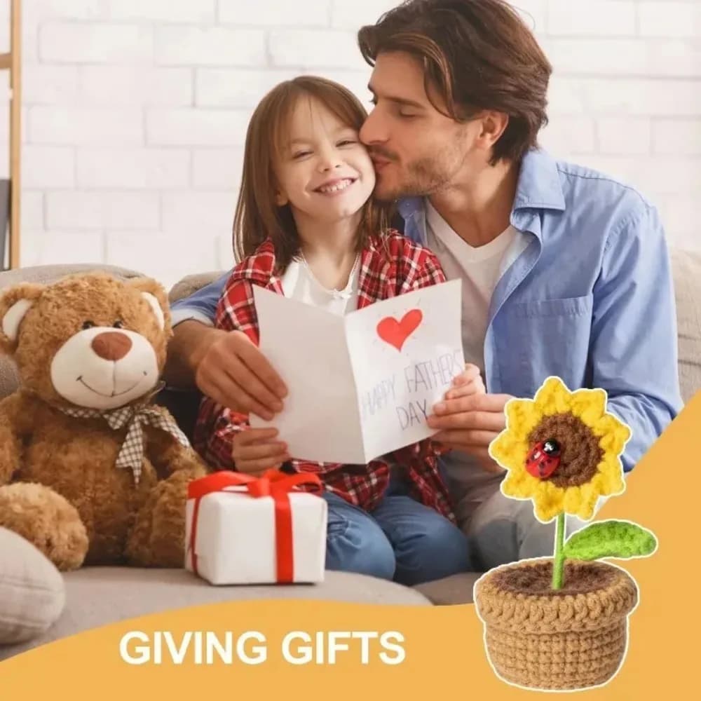 Fiori Artificiali all'Uncinetto a Forma di Girasole per Decorazioni, Regali Divertenti e Positivi per Donne, Pianta di Peluche per il Supporto Emotivo Domestico