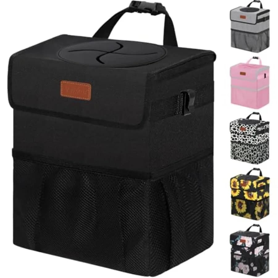 Car Trash Can Bin with Lid Hanging for Back Seat, Car Accessories for Women Men Leak Proof Automotive Garbage Cans Leakproof Ve