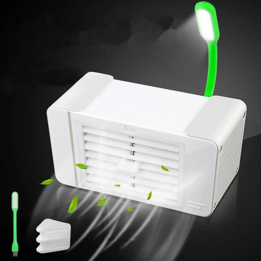 Mini ventilatore da tavolo con luce LED Home Office Ventilatore umidificatore portatile alimentato tramite USB, bianco