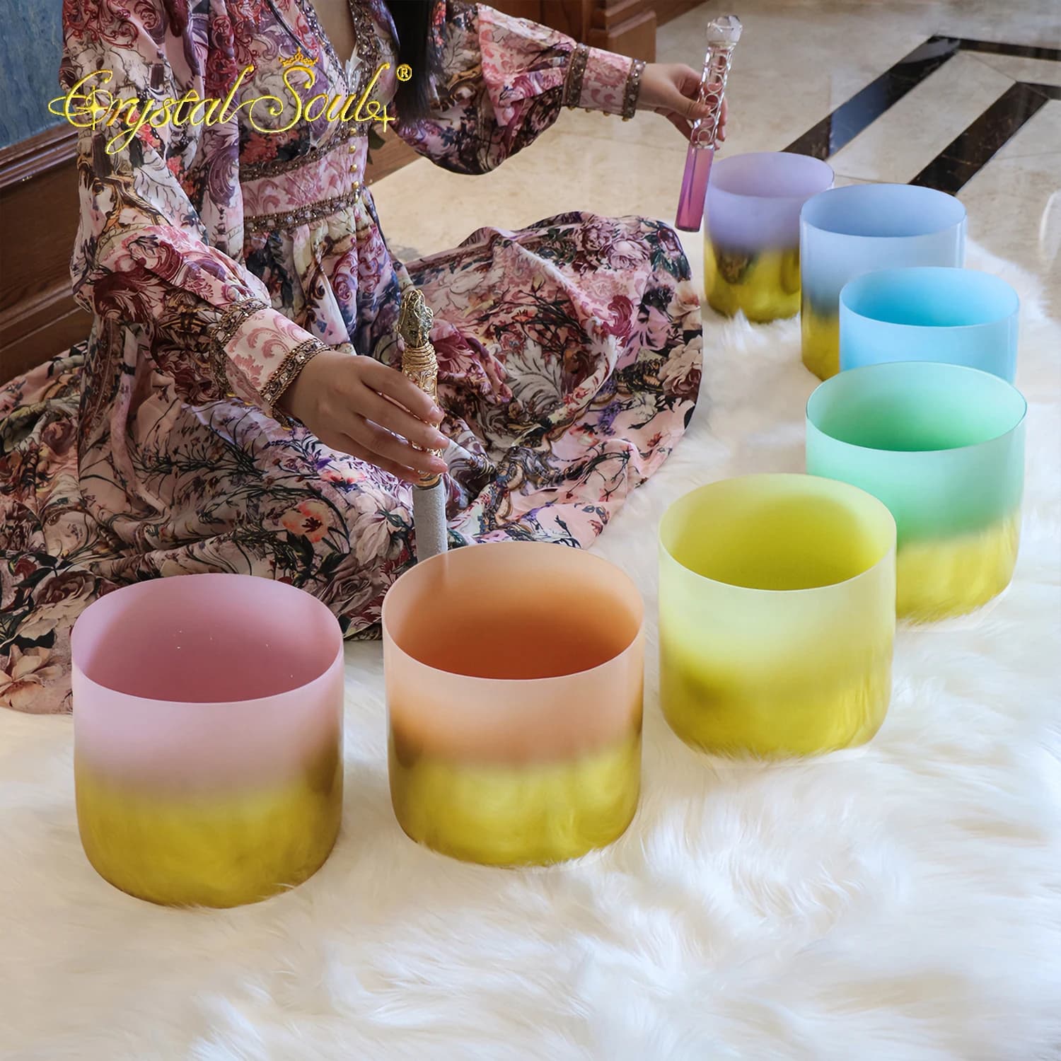 Crystal Soul 2026 High Quality Customized Tone Alchemy Crystal Singing Bowl Set 4th Octave